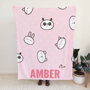 Personalized Blanket for Kids, Animal Blanket for Kids, Cute Velveteen Blanket, Custom Blanket for Toddlers, Personal Pink Blanket for Girls