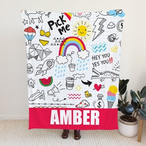 Personalisierte Samtdecke für Kinder, Personalisierte Decke mit Smileys, Smiley-Decke für Kleinkinder, Personalisierte Decke mit Namen Geschenkidee