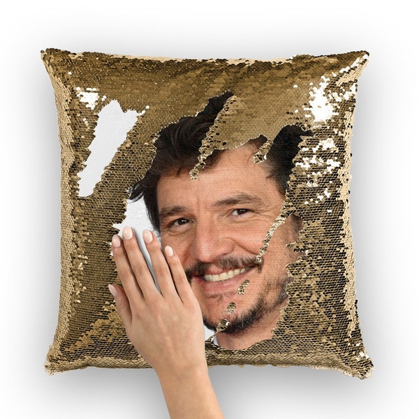 Oreiller à paillettes Pedro Pascal | Coussins d'oreiller de célébrité | Taie d'oreiller cool | Idée cadeau amusante pour les fans de Game of Thrones