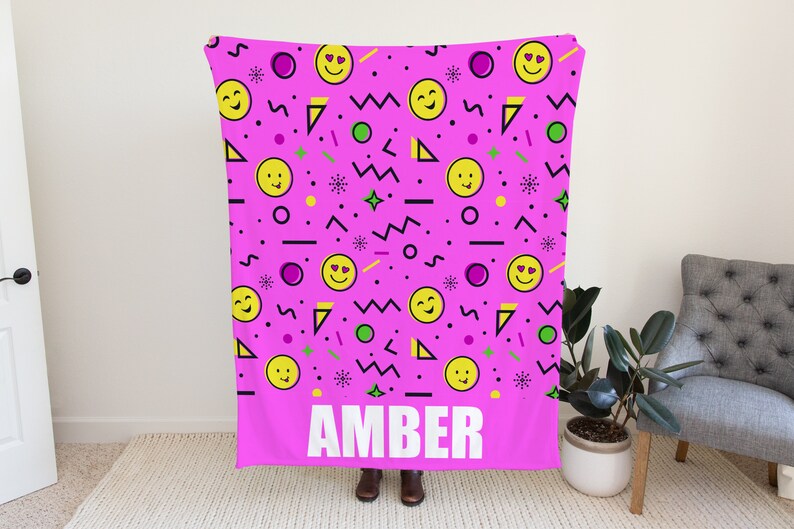 Smiley Face Blanket for Kids, Cute Pink Blanket for Toddlers, Custom