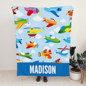 Custom Airplane Baby Name Blanket, Custom Helicopter Blanket , Cute Blanket for Toddlers, Airplane Blanket for Children, Personal Blanket