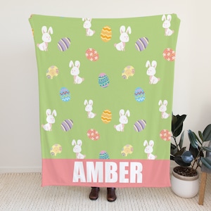Cute Easter Blanket for Kids, Custom Blanket with Bunnies, Personalized Blanket for Easter, Gift Idea For Her, Blanket Gift Idea for Easter