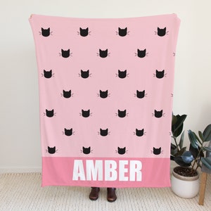 Cat Blanket for Kids, Custom Blanket with Black Cat, Personalized Blanket with Name Option, Toddler Blanket, Baby Nap Blanket with Cats