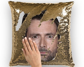 David Tennant Sequin Pillow | Celebrity Pillow Cushions | Cool Pillow Case | Funny Gift Idea for Learners Movie Fans