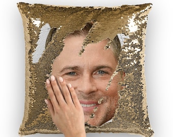 Rob Lowe Sequin Pillow | Celebrity Pillow Cushions | Cool Pillow Case | Funny Gift Idea for Parks and Recreation Movie Fans
