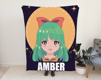 Aangepaste anime deken, gepersonaliseerde deken met anime-ontwerp, schattig anime deken cadeau-idee, cadeau voor anime-fans, persoonlijk anime-cadeau-idee