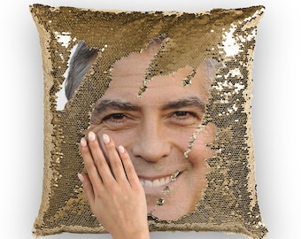 George Clooney Sequin Pillow | Celebrity Pillow Cushions | Cool Pillow Case | Funny Gift Idea for A World Beyond Fans