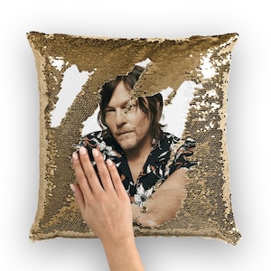 Norman Reedus Sequin Pillow | Celebrity Pillow Cushions | Cool Pillow Case | Funny Gift Idea for The Walking Dead Fans