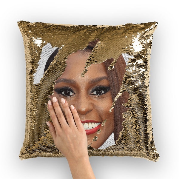 Issa Rae Sequin Pillow | Celebrity Pillow Cushions | Cool Pillow Case | Funny Gift Idea for Coastal Elites Movie Fans