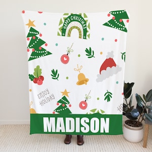 Christmas Holiday Blanket Gift Idea, Cute Holiday Blanket for Kids, Custom Christmas Blanket with Name, Personlized Holiday Blanket