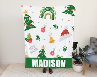 Christmas Holiday Blanket Gift Idea, Cute Holiday Blanket for Kids, Custom Christmas Blanket with Name, Personlized Holiday Blanket