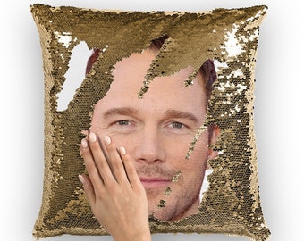 Chris Pratt Sequin Pillow | Celebrity Pillow Cushions | Cool Pillow Case | Funny Gift Idea for Jurassic World Fans