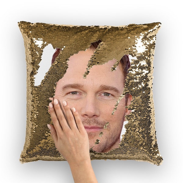 Chris Pratt Sequin Pillow | Celebrity Pillow Cushions | Cool Pillow Case | Funny Gift Idea for Jurassic World Fans