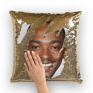 Anthony Mackie Sequin Pillow | Celebrity Pillow Cushions | Cool Pillow Case | Funny Gift Idea for Half Nelson Movie Fans
