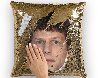 Jesse Eisenberg Sequin Pillow | Celebrity Pillow Cushions | Cool Pillow Case | Funny Gift Idea for Adventureland Movie Fans
