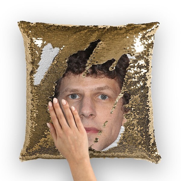 Jesse Eisenberg Sequin Pillow | Celebrity Pillow Cushions | Cool Pillow Case | Funny Gift Idea for Adventureland Movie Fans
