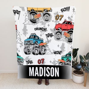 Personalized Monster Trucks Blanket, Custom Cars Blanket for Kids, Customizable Blanket, Personalized Blanket for Kids, Blanket with Name