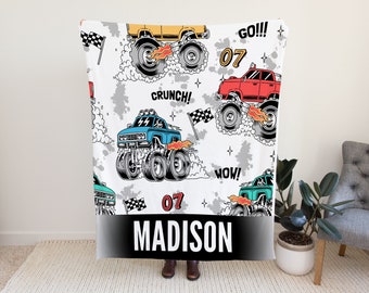 Personalisierte Monster Trucks Decke, Custom Cars Decke für Kinder, Anpassbare Decke, Personalisierte Decke für Kinder, Decke mit Namen