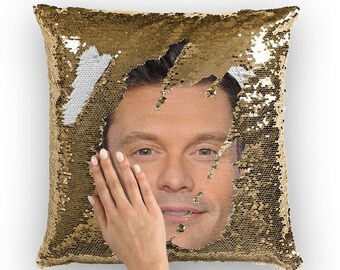 Ryan Seacrest Sequin Pillow | Celebrity Pillow Cushions | Cool Pillow Case | Funny Gift Idea for Ryan Seacrest Fans