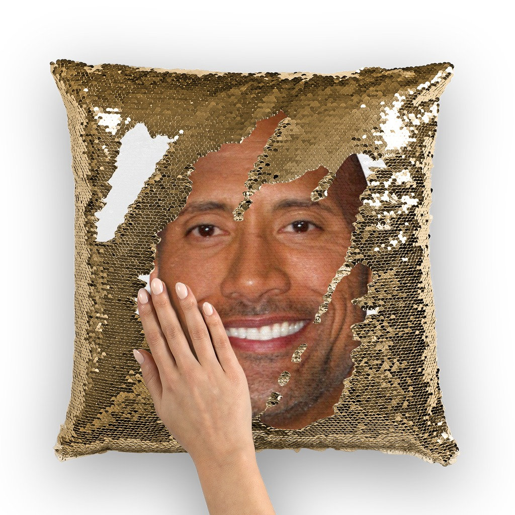 The Rock Meme Face Sequin Pillow Cover Funny the Rock Face -  Sweden