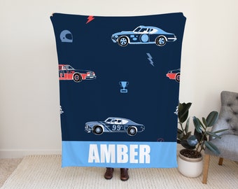 Manta de coche de carreras personalizada, manta personalizada con diseño de coche de carreras, manta de coche para niños, idea de regalo para niños, idea de regalo de ducha de bebé personal