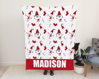 Custom Blanket in Christmas Design, XMAS Blanket for Kids, Cute Christmas Plush Blanket for Toddlers, Personalized Name Blanket for XMAS