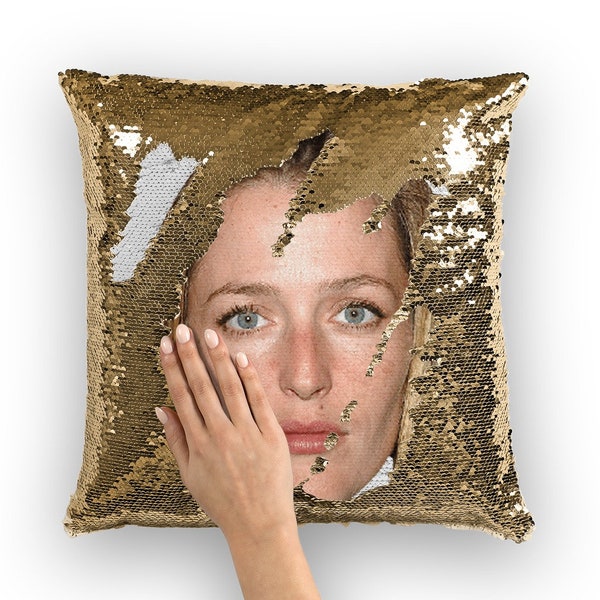 Gillian Anderson Sequin Pillow | Celebrity Pillow Cushions | Cool Pillow Case | Funny Gift Idea for Bleak House Movie Fans