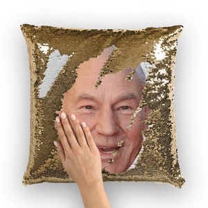 Patrick Stewart Sequin Pillow | Celebrity Pillow Cushions | Cool Pillow Case | Funny Gift Idea for L.A. Story Movie Fans