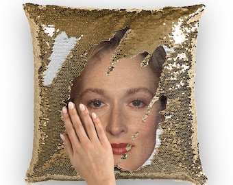 Meryl Streep Sequin Pillow | Celebrity Pillow Cushions | Cool Pillow Case | Funny Gift Idea for Silkwood Movie Fans