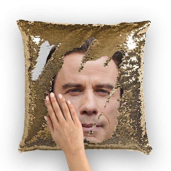 John Travolta Sequin Pillow | Celebrity Pillow Cushions | Cool Pillow Case | Funny Gift Idea for Pulp Fiction Movie Fans