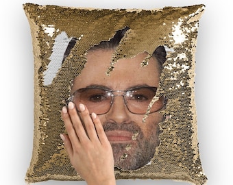 George Michael Sequin Pillow | Celebrity Pillow Cushions | Cool Pillow Case | Funny Gift Idea for George Michael Fans