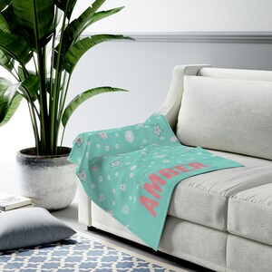 Personalized Blanket with Flowers, Cute Blanket for Toddlers, Flower Blanket for Kids, Turquoise Blanket Gift Idea, Custom Blanket Gift Idea image 4