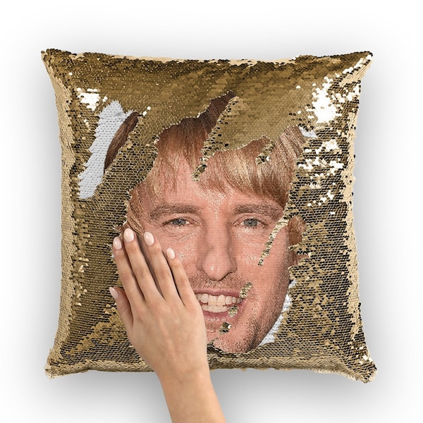 Owen Wilson Sequin Pillow | Celebrity Pillow Cushions | Cool Pillow Case | Funny Gift Idea for Zoolander Movie Fans
