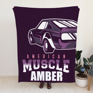 Custom Blanket with Muscle Car, Muscle Car Blanket with Name Option, Personalized Blanket for Kids, Personal Car Enthusiast Blanket for Kids
