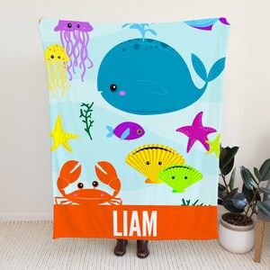Sea Animals Blanket, Custom Blanket with Fishes, Underwater Animals Blanket with Name Option, Custom Blanket for Toddlers, Fish Blanket