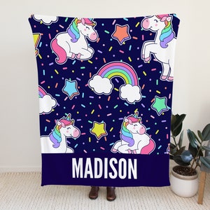 Personalized Unicorn Blanket, Rainbow Unicorn Blanket Girls, Custom Baby Name Blanket, Birthday Gift Idea, Customizable Blanket for Kids