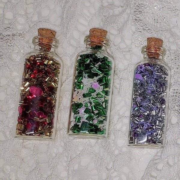 Mini Potion Bottles Chunky Glitter Corked Vial Sets Decor