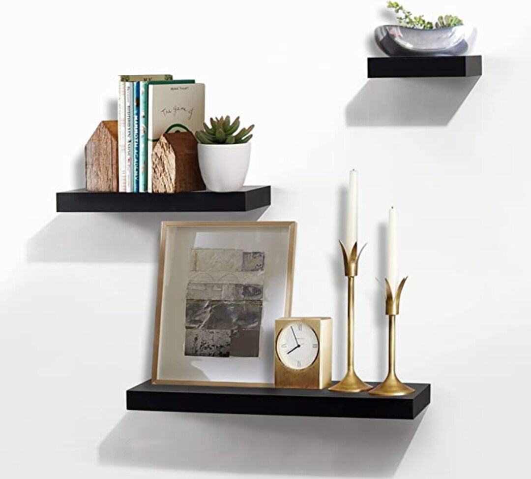 Black Floating Shelves Wall Mounted Shelves With Invisible Etsy