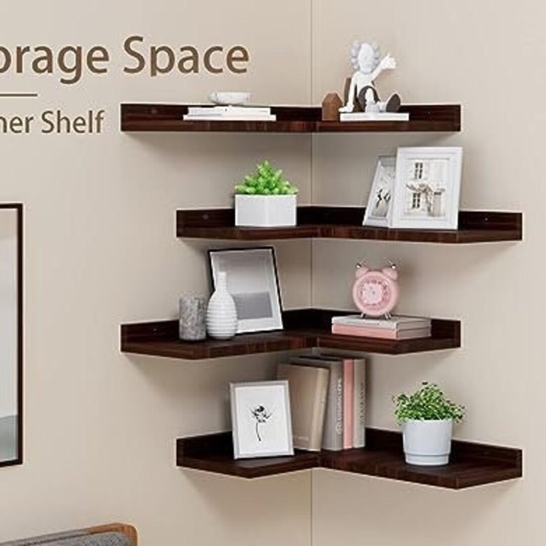 4 Tier Floating Corner Shelves Set of 4 Rustic Pine Wooden Etsy