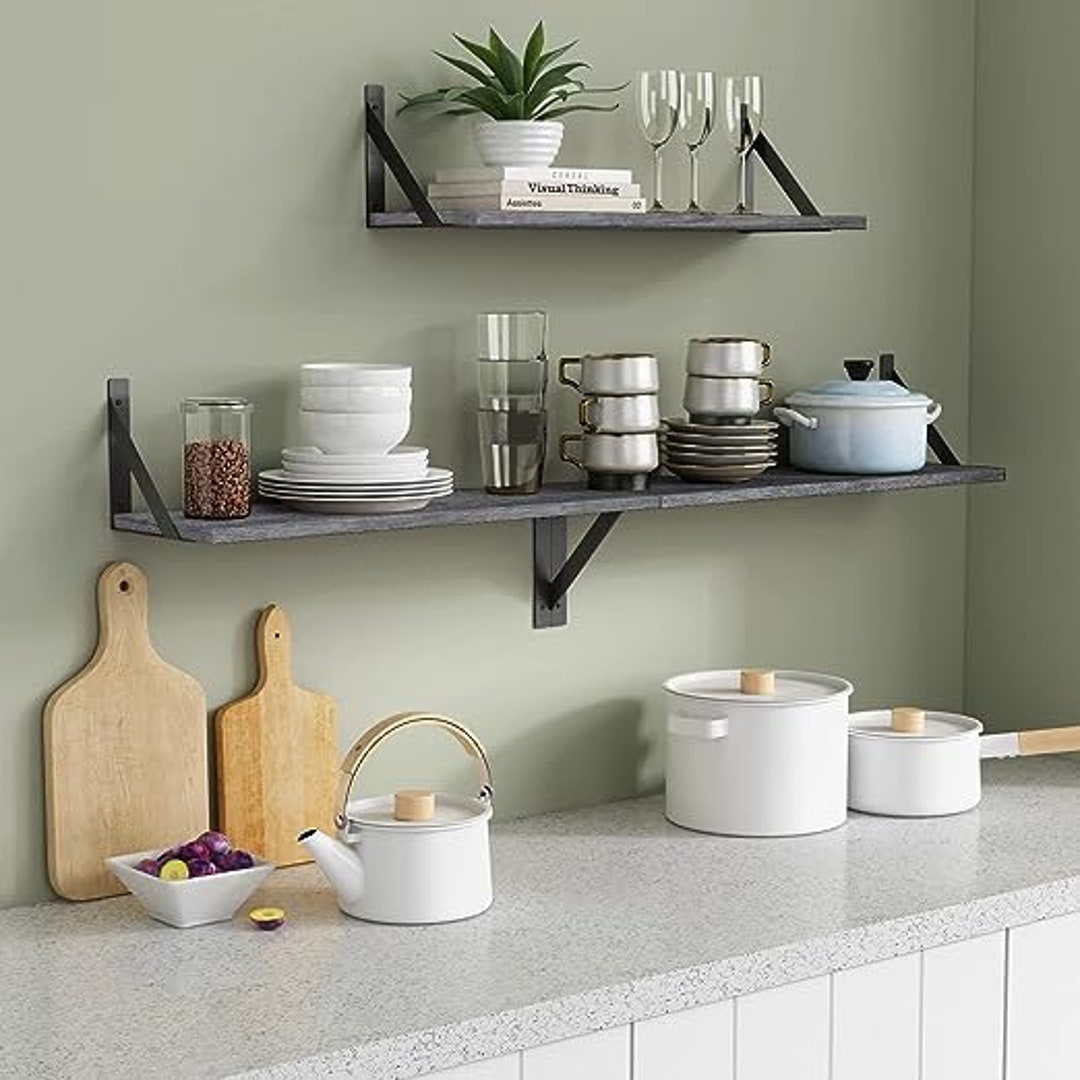 Gray Floating Shelves Wall Mounted Bookshelf Set of 3 Etsy
