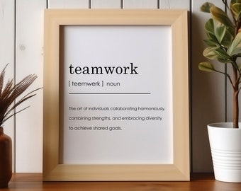 Définition du travail d’équipe, décor de bureau, citation de travail d’équipe imprimable, cadeaux d’équipe, signes de motivation, affiche d’équipe, impressions téléchargeables