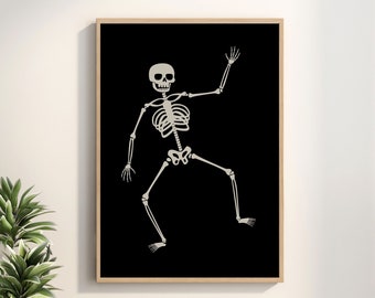 Dancing Skeleton Wall Art, skeleton print, Funny Wall Art, Printable Wall Art, Minimalist Print, Digital Download