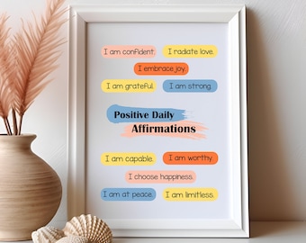 Arte da parete Affermazioni quotidiane positive, Poster motivazionale, Affermazione positiva per bambini, Arte da parete stampabile, Poster motivazionale