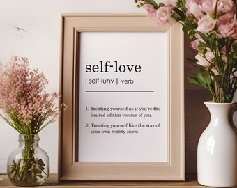 impresión de definición de amor propio, arte de pared imprimible de decoración del hogar, arte de pared de amor propio, cartel minimalista, impresión de definición, arte de inspiración