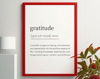 Impresión de definición de gratitud, impresión de gratitud, arte de pared inspirador, arte de pared agradecido, impresión de descarga digital