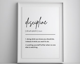 Arte de la pared de la disciplina, impresión de la definición de la disciplina, arte de la definición del significado de la disciplina descarga digital arte de la pared motivacional, arte de la disciplina