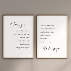 I Choose You and I&#39;ll Choose You, Set of 2 Prints, Home Decor, Bedroom Wall Decor, Love Couple Art, Above Bed Decor, Home wall art