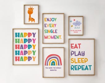 Set of 6 Kids Print Gallery Wall, Kids Room Art, Eclectic Wall Art, Nursery Wall Art, Kids Wall Art, Gift for Children, Animal Prints