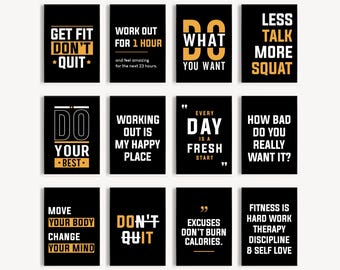 home gym decor set of 12 Printable, gym wall art, Positive Prints, Inspirational Quotes, gym poster, minimalist typography, Gym Prints