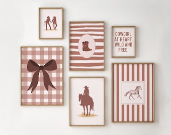 Kunst aan de muur cowgirl set van 6, westernkunst wordt afgedrukt vintage cowgirl kunst, afdrukbare kunst cowgirl laarzen, retro cowgirl print westerngalerie muurset